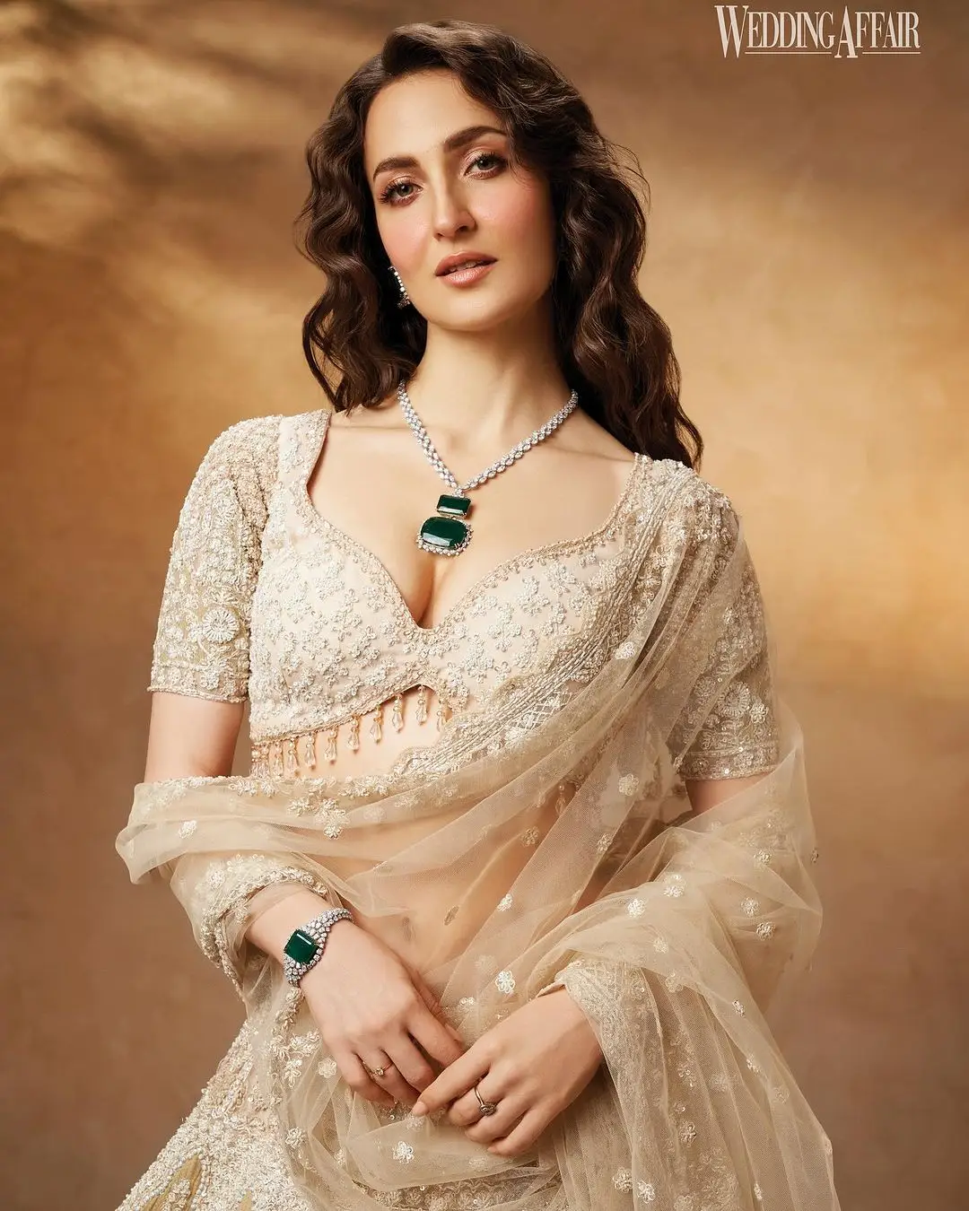 Elli AvrRam Wearing Beautiful Earrings Jewellery White Lehenga Choli